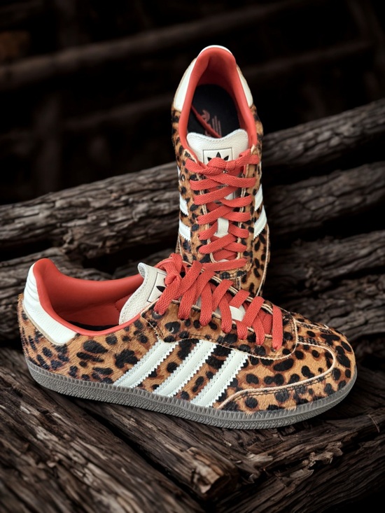 adidas Shoes - adidas OG - Leopard Print Sneakers with Orange Laces and White Stripes